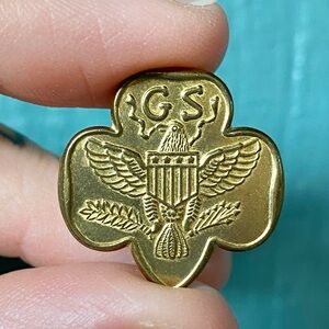 Vintage Girl Scouts Gold Emblem Trefoil Pin with Eagle Design